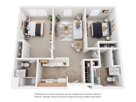 Floor plan for 2 beds, 2 baths, 859 sqft